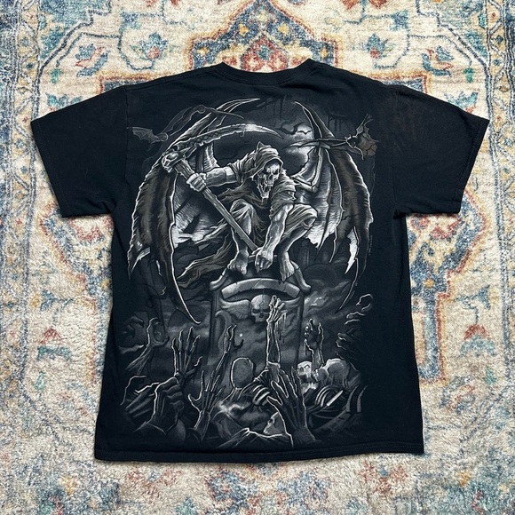 Vintage Y2K Liquid Blue Skulls All Over Print T-shirt Large - Picture 2 of 5